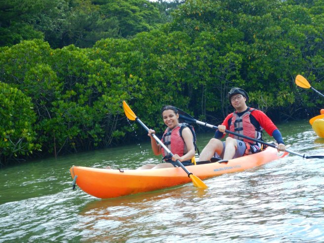 Kayaking Yanbaru Mangrove Okinawa - Paddling along the bank