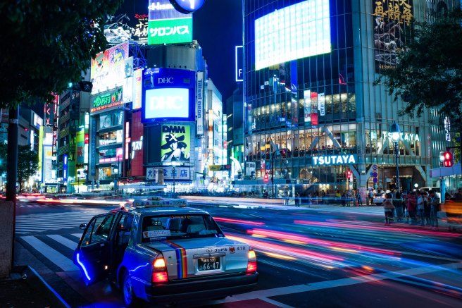 Taxi driver working late in Japan