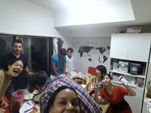 Share house pizza party in Shin-Yokohama